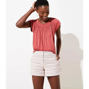 Loft Riviera Textured Striped Shorts White Pink & Gold High Waist Sz. 00 NWT